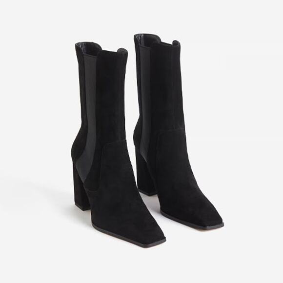 H&M Suede Cuir Velours Calf High Boots - Size 38 - Picture 1 of 7